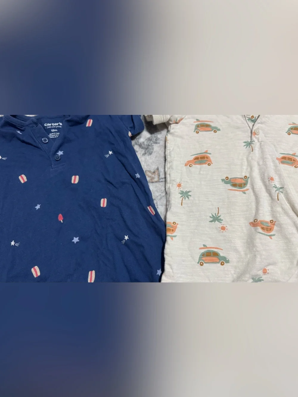 Carter's Cream Camper & Navy Star Short-Sleeve Baby Rompers (2-Pack)